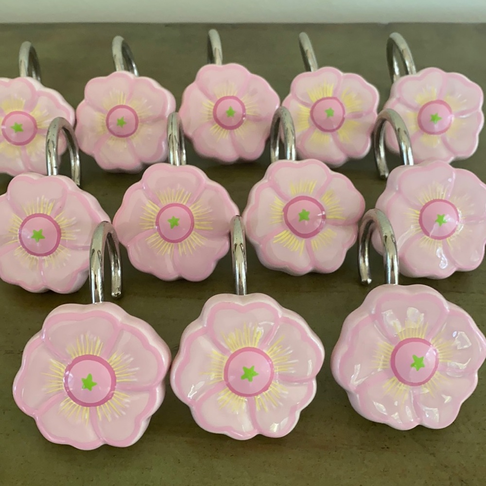 Pink flower shower hooks